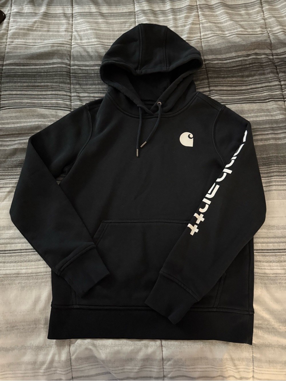 Carhartt Black Hooded Sweatshirt with White Logo and Sleeve Print